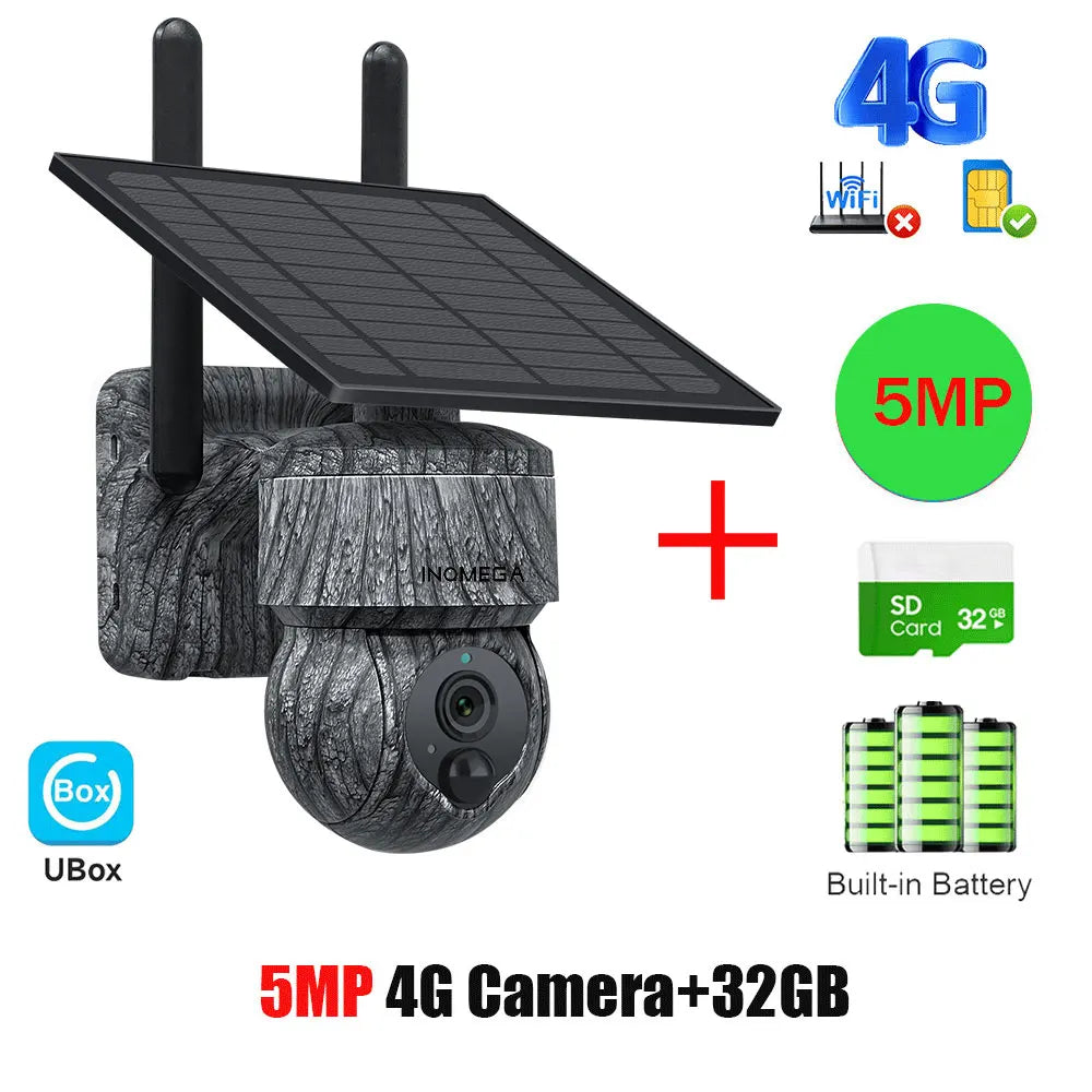 5MP 4MP WIFI Wireless PTZ Solar Camera 4G SIM with Solar Panel Two Way Audio Security Protection CCTV Camera Battery Cam